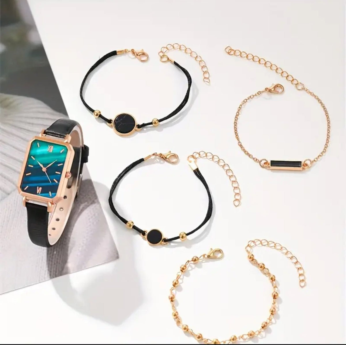5pcs Stellar Black Elegance Watch & Bracelet Set - Style Lounge