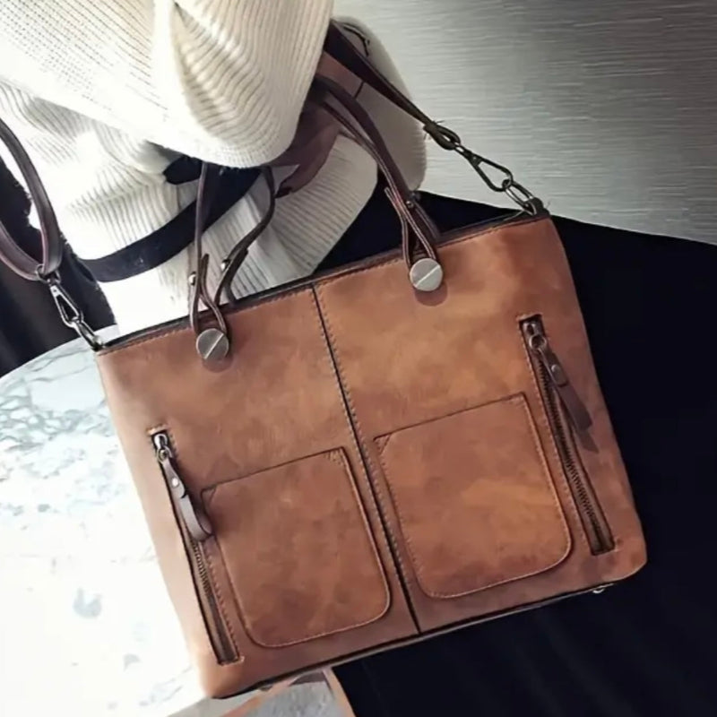 Premium Multi-Pocket Leather Tote Bag