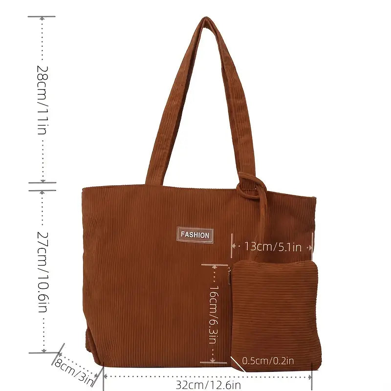 2-Piece Corduroy Tote Bag Set – Stylish & Spacious Women’s Handbag