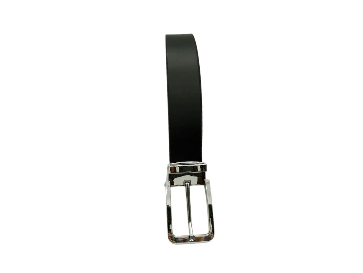 Sleek Black Leather Belt - Polished Steel Buckle, Premium Quality - Style Lounge