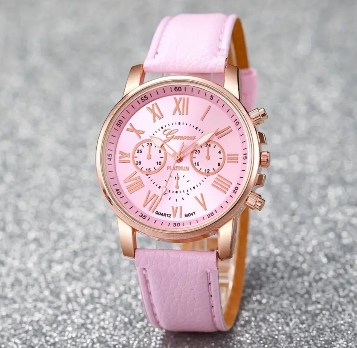 6pcs Pink Elegance Watch and Jewelry Set