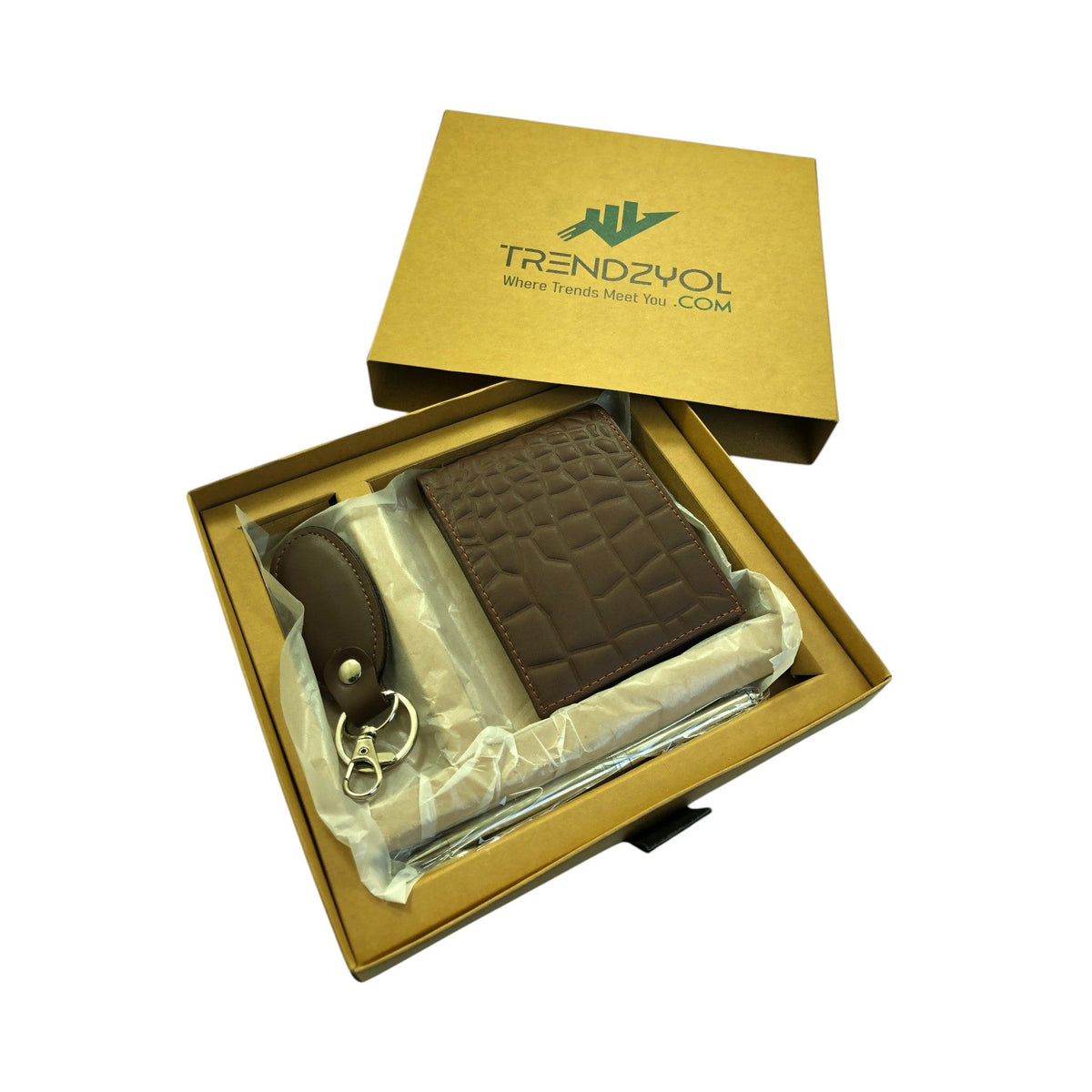 Exclusive Gift Box - with an Elegant Keychain and Signature Ball Pen (With Crocodile Wallet) - Style Lounge