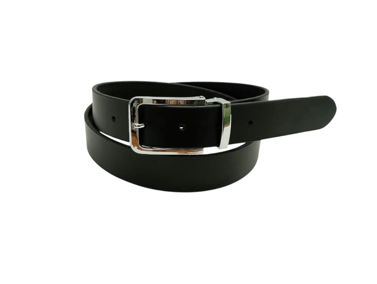 Sleek Black Leather Belt - Polished Steel Buckle, Premium Quality - Style Lounge