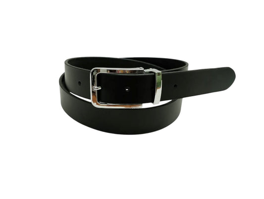 Sleek Black Leather Belt - Polished Steel Buckle, Premium Quality - Style Lounge
