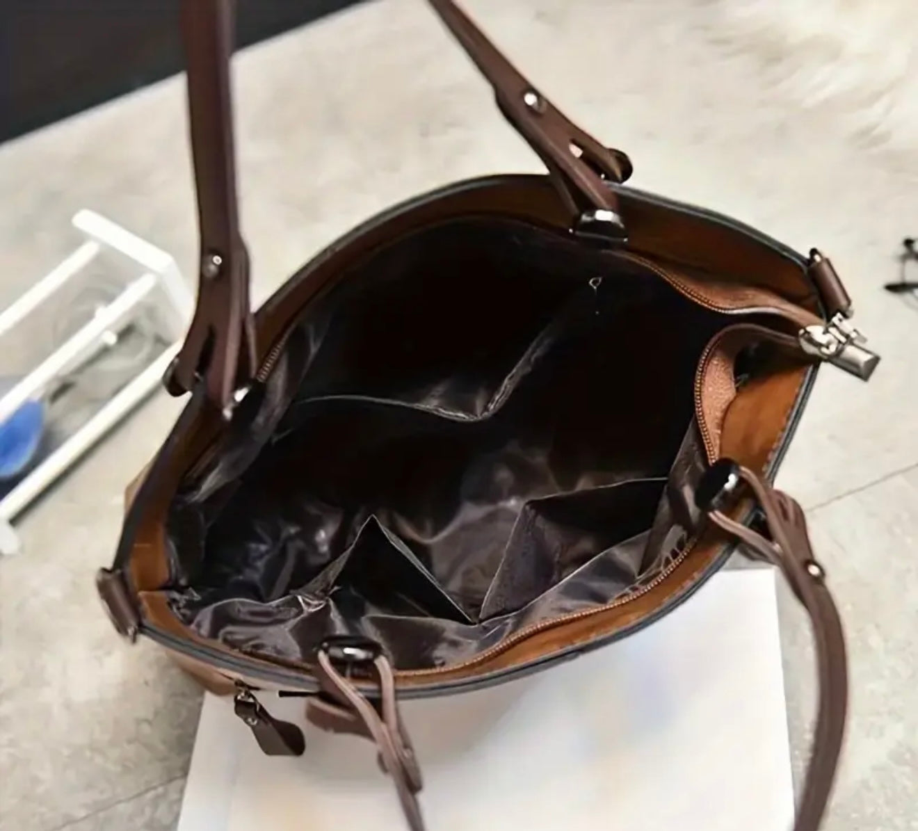Premium Multi-Pocket Leather Tote Bag