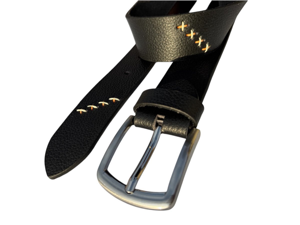 Premium Leather Belt with Hand-Stitched Detailing and Steel Buckle - Style Lounge