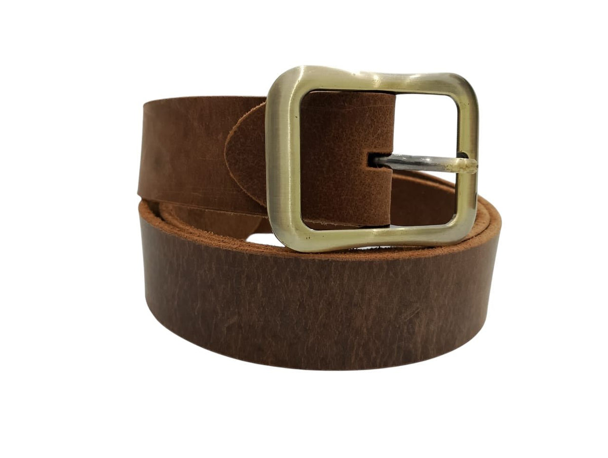 Premium Crazy Horse Genuine Leather Belt with Brass Buckle - Durable and Stylish - Style Lounge