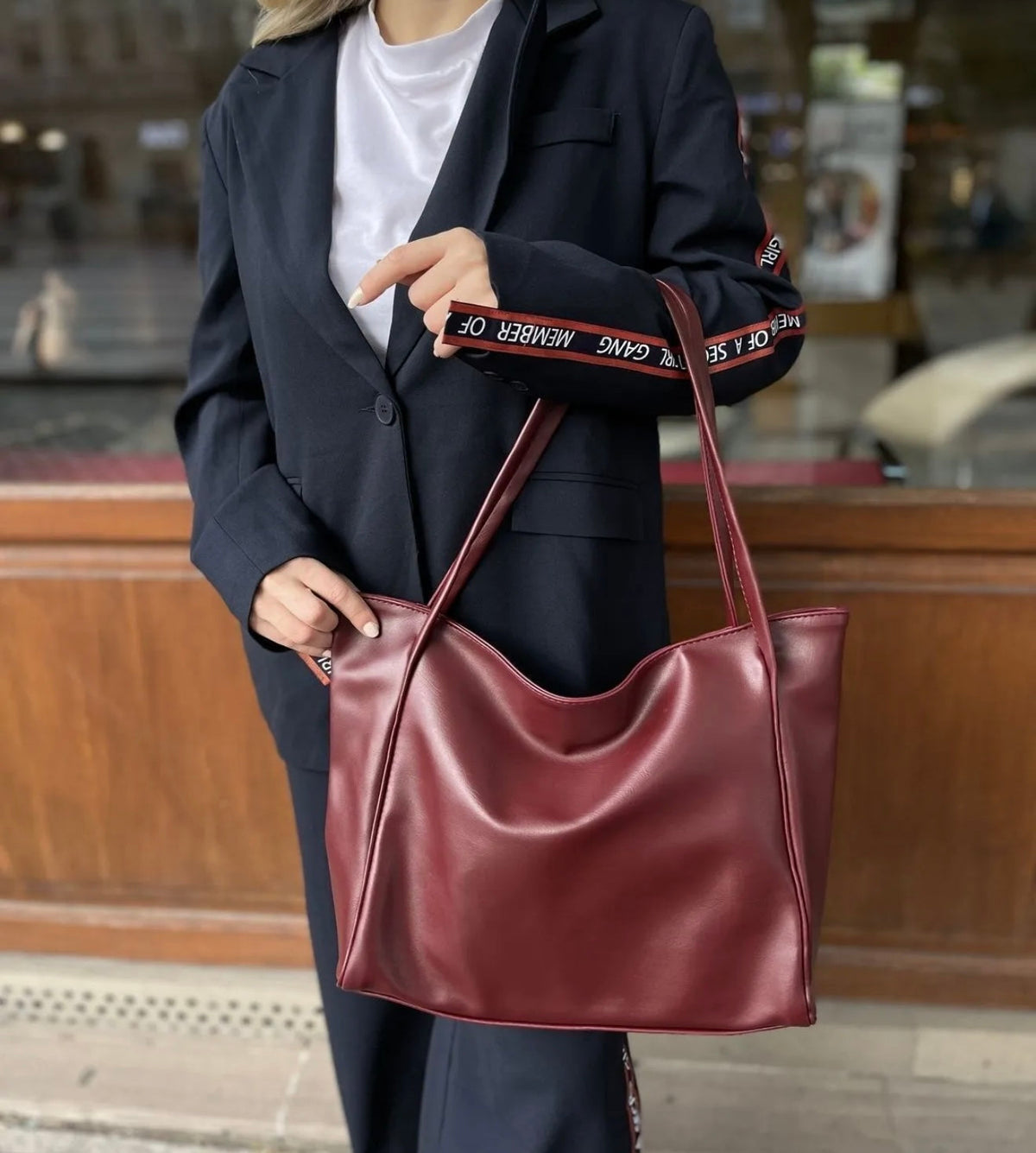 Women's Burgundy Shopper Large Handle Bag