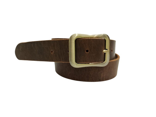 Premium Crazy Horse Genuine Leather Belt with Brass Buckle - Durable and Stylish - Style Lounge