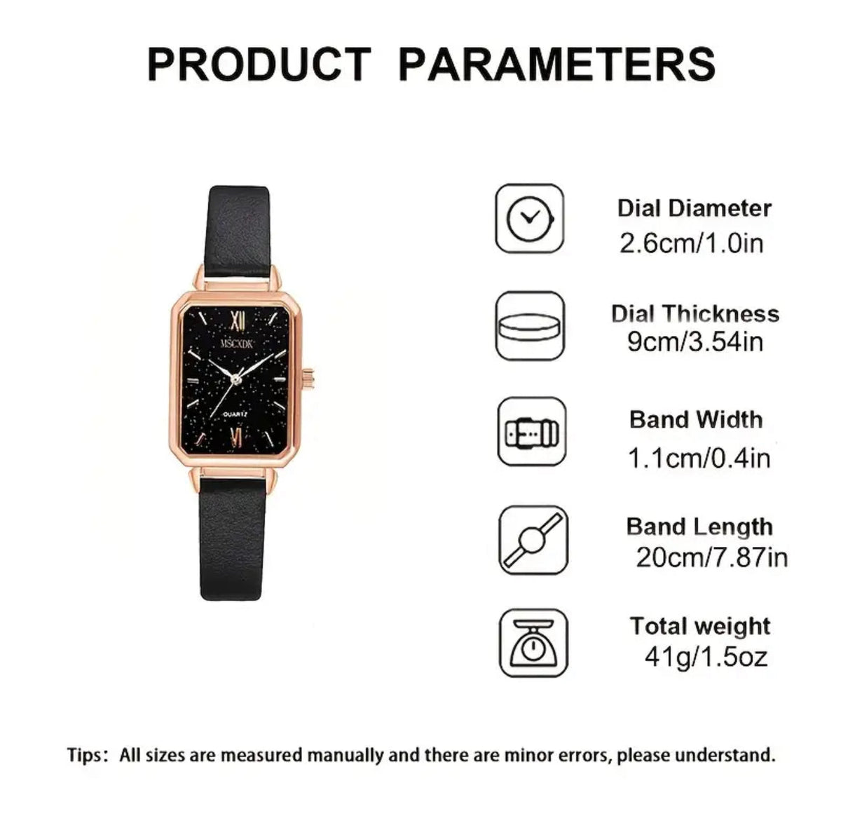 5pcs Stellar Black Elegance Watch & Bracelet Set