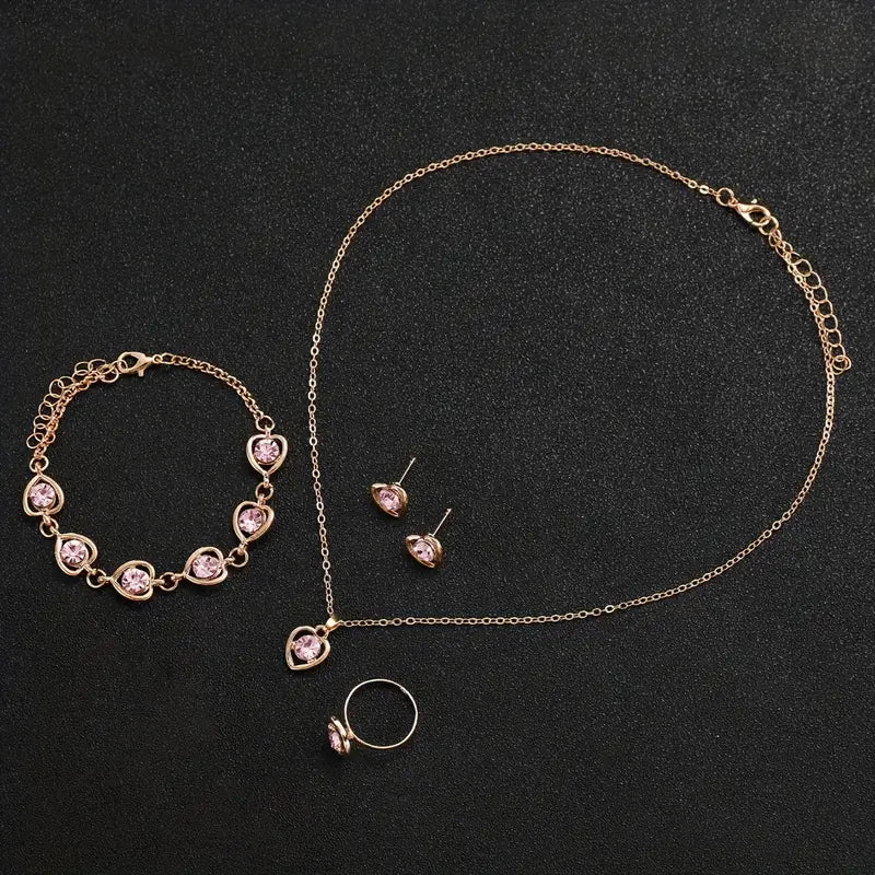 6pcs Pink Elegance Watch and Jewelry Set