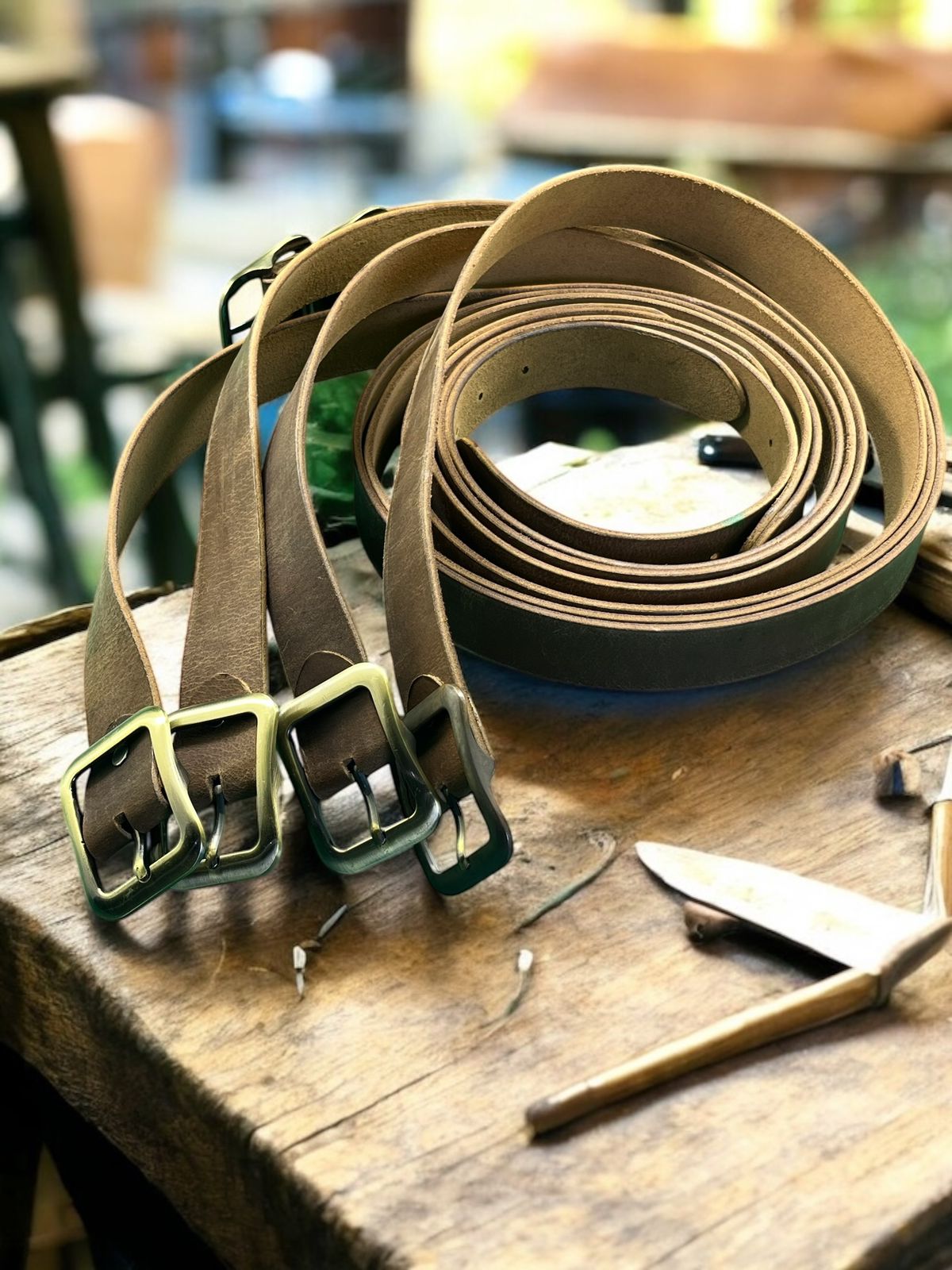 Premium Crazy Horse Genuine Leather Belt with Brass Buckle - Durable and Stylish