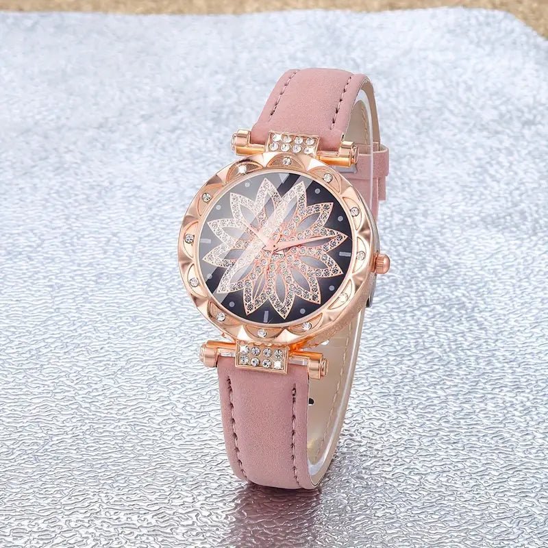 2pcs Radiant Bloom Rose Gold Watch & Bracelet Set - Style Lounge